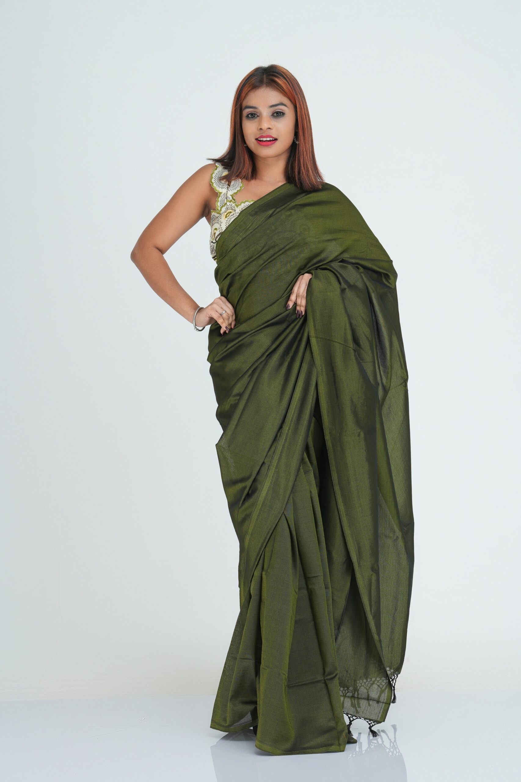 Super Rayon Saree (Olive Green)